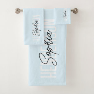 Monogram Script Signature Pastell Blue Badhandtuch Set