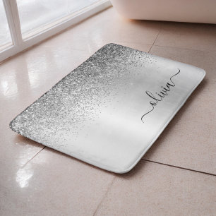 Monogram Script Silver Black Glitzer Girenname Badematte