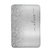 Monogram Script Silver Black Glitzer Girenname Badematte (Vorderseite Vertikal)
