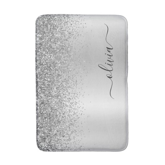 Monogram Script Silver Black Glitzer Girenname Badematte (Vorderseite Vertikal)