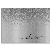 Monogram Script Silver Black Glitzer Girenname Schneidebrett (Vorderseite)