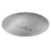 Monogram Script Silver Black Glitzer Girenname Schneidebrett (Ecke)