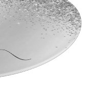 Monogram Script Silver Black Glitzer Girenname Schneidebrett (Ecke)