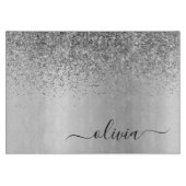 Monogram Script Silver Black Glitzer Girenname Schneidebrett (Vorderseite)