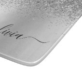 Monogram Script Silver Glitzer Girenname Schneidebrett (Ecke)