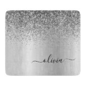 Monogram Script Silver Glitzer Girenname Schneidebrett (Vorderseite)