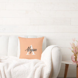 Monogram Script Stilvoll Peach Throw Kissen