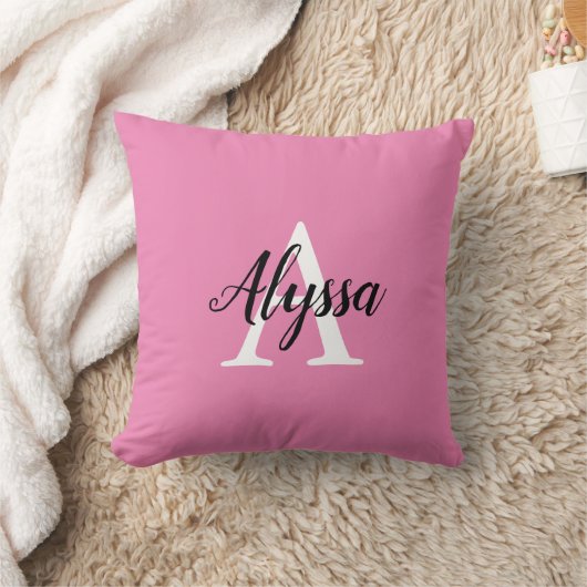 Monogram Script Stilvoll rosa Drehkissen Kissen (Decke)
