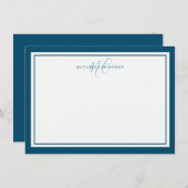 Monogram Script Two Border Elegant Einfach Aquamar Mitteilungskarte (Vorne/Hinten)