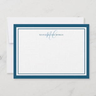 Monogram Script Two Border Elegant Einfach Aquamar Mitteilungskarte