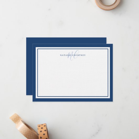 Monogram Script Two Border Elegant Minimalistisch Mitteilungskarte (Vorderseite/Rückseite Beispiel)