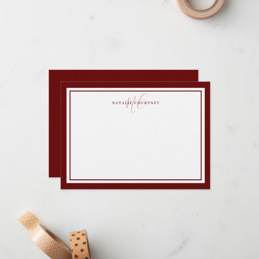 Monogram Script Two Border Elegant Minimalistisch  Mitteilungskarte (Vorderseite/Rückseite Beispiel)