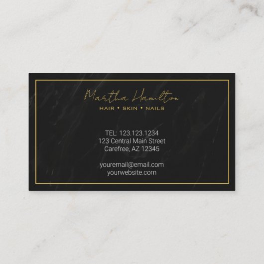 Monogram Script Typografie Floral Black & Gold Telefonnummerkarte (Rückseite)