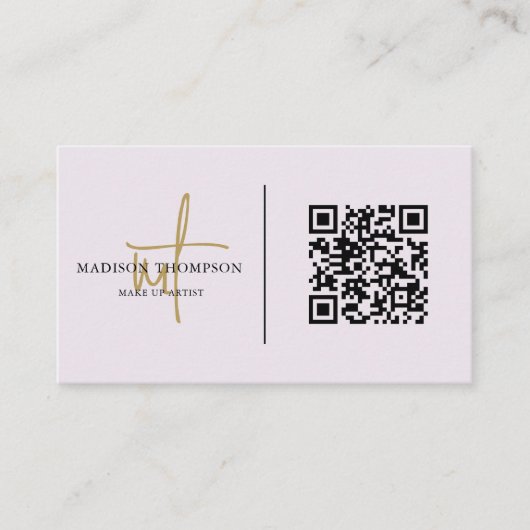 Monogram Script Typografie Lavender Gold QR Code Visitenkarte (Vorderseite)