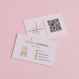 Monogram Script Typografie Lavender Gold QR Code Visitenkarte