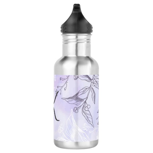 Monogram Script White Gray Lila Floral Edelstahlflasche (Rechts)