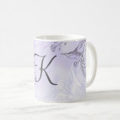 Monogram Script White Gray Lila Floral Kaffeetasse (VorderseiteRechts)