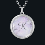 Monogram Script White Gray Lila Floral Versilberte Kette<br><div class="desc">Monogramm diese schöne weiße,  graue und lila blumensilberne Halskette. Diese machen großartige Bräunungsgeschenke oder Geburtstagsgeschenke für sie.</div>