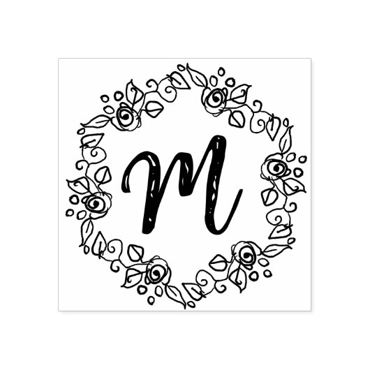 Monogram Script Wreath Calligraphy Wood Art Briefm Gummistempel (Prägung)