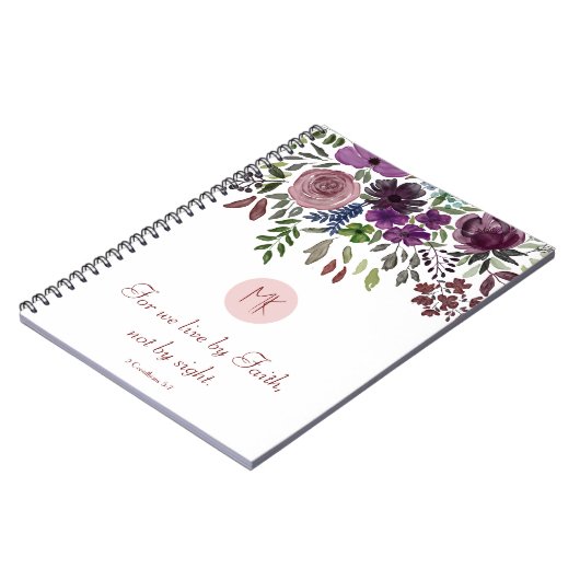 Monogram Scripting Burgundy Aquarell Floral Notizblock (Linke Seite)