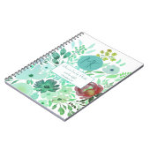 Monogram Scripture Aqua Green Watercolor Floral Notizblock (Linke Seite)