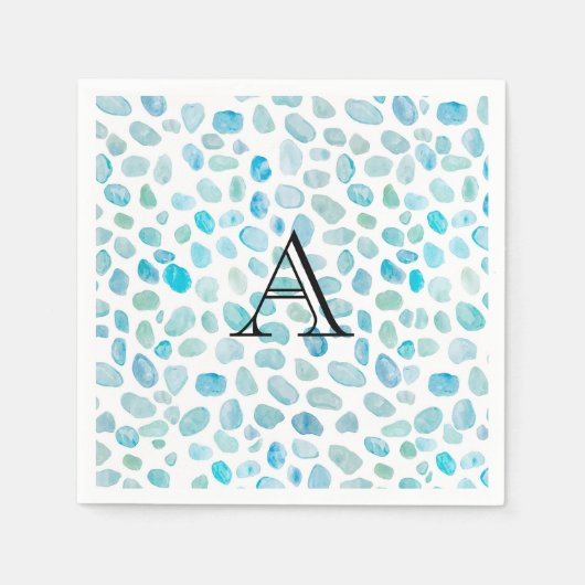 Monogram Sea Glass, personalisierter Name Serviette (Vorderseite)