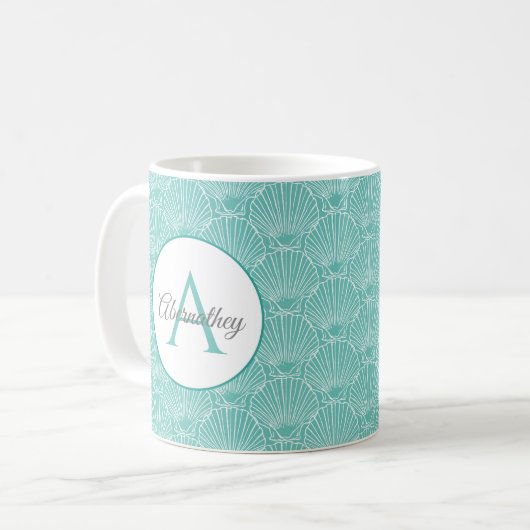 Monogram Sea Muschel Skelett Pattern Beach House Kaffeetasse (Vorderseite Links)