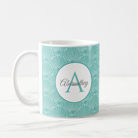Monogram Sea Muschel Skelett Pattern Beach House Kaffeetasse (Links)