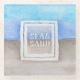 Monogram Sea & Sand Blue und Tan Glasuntersetzer