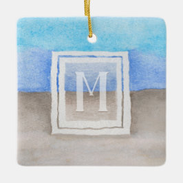 Monogram Sea & Sand Blue und Tan Keramikornament