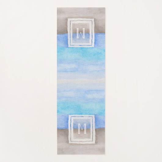 Monogram Sea & Sand Blue und Tan Yogamatte (Vorderseite)