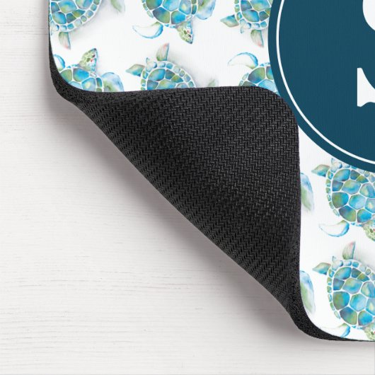 Monogram Sea Turtle Pattern Türkis Blau Mousepad (Ecke)