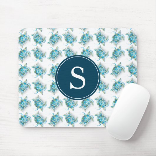 Monogram Sea Turtle Pattern Türkis Blau Mousepad (Mit Mouse)