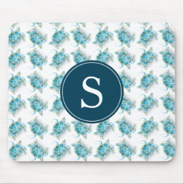 Monogram Sea Turtle Pattern Türkis Blau Mousepad
