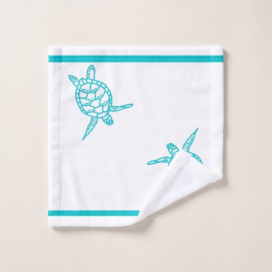 Monogram Sea Turtles Aquamarin Blue Nautical Coast Badhandtuch Set (Waschlappen)