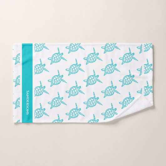 Monogram Sea Turtles Aquamarin Blue Nautical Coast Badhandtuch Set (Handtuch)