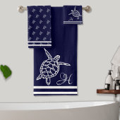 Monogram Sea Turtles Navy Blue Nautical Coastal Badhandtuch Set