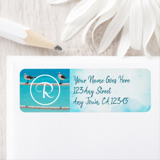 Monogram Seagull Vögel Foto Moderne Skriptadresse (Insitu)