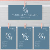 Monogram Seating Chart Card Dusty Blue Classic Einladung