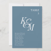 Monogram Seating Chart Card Dusty Blue Classic Einladung (Vorderseite)