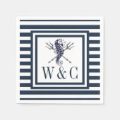 Monogram Seepferd Nautical Navy Blue Strip Serviette (Vorderseite)