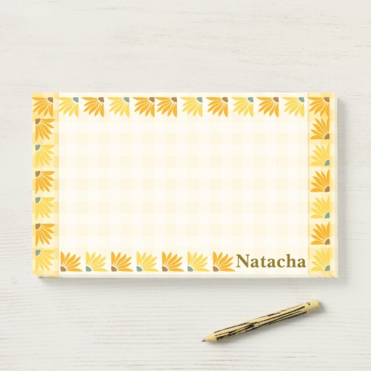 Monogram Senf Blumenhintergrund Farbige Kunst Post-it Klebezettel (Auf Schreibtisch)