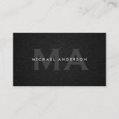 Monogram Serif Corporate Minimal Black Linen Visitenkarte (Vorderseite)