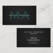 Monogram Serif Corporate Minimal Black Linen Visitenkarte (Vorne/Hinten)