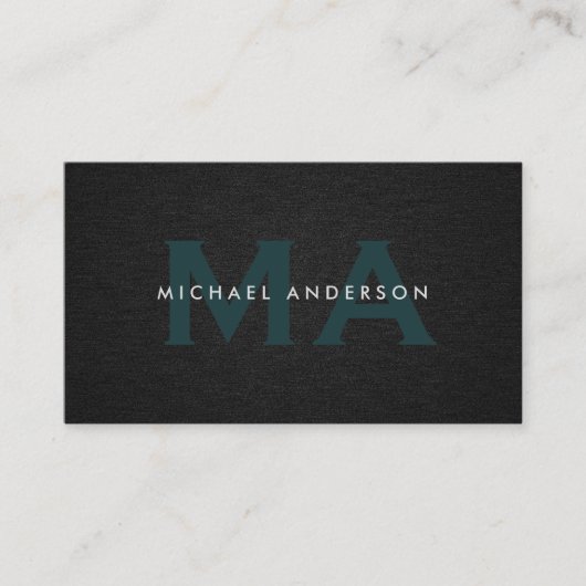 Monogram Serif Corporate Minimal Black Linen Visitenkarte (Vorderseite)