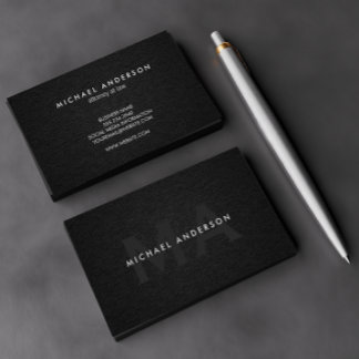Monogram Serif Corporate Minimal Black Linen Visitenkarte