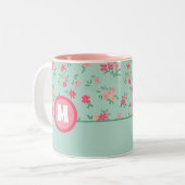 Monogram Shades Pink Dainty Blume Zweifarbige Tasse (Vorderseite Links)