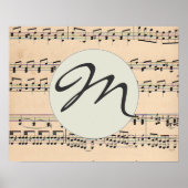 Monogram Sheet Music Score Schwarzweiß-Muster Poster (Vorne)