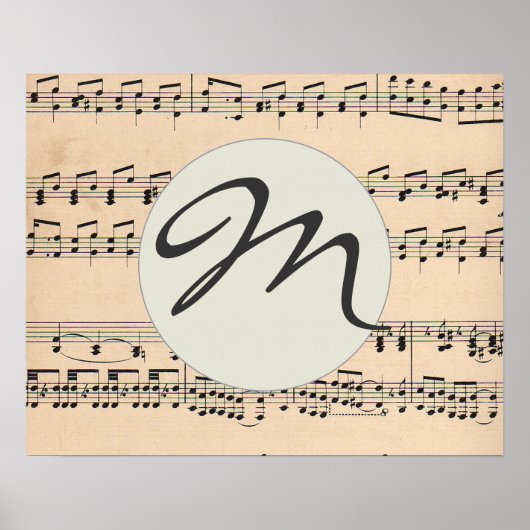 Monogram Sheet Music Score Schwarzweiß-Muster Poster (Vorne)