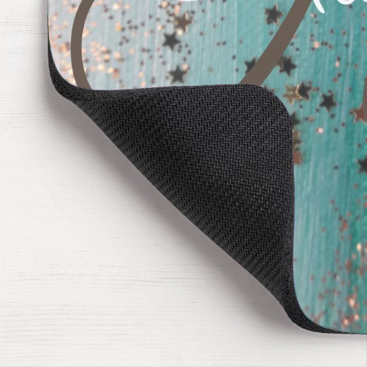 Monogram Shimmery Gold Stars auf Aquamarinen Mousepad (Ecke)